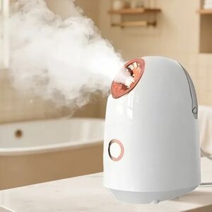 White Facial Steamer with Rose Gold Accent - Portable Home Spa